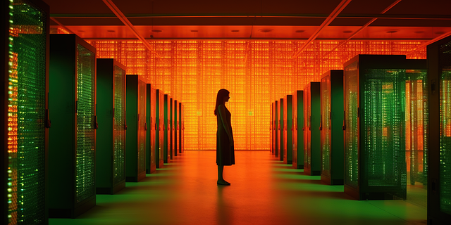 Dark data center image (blue/green tone)